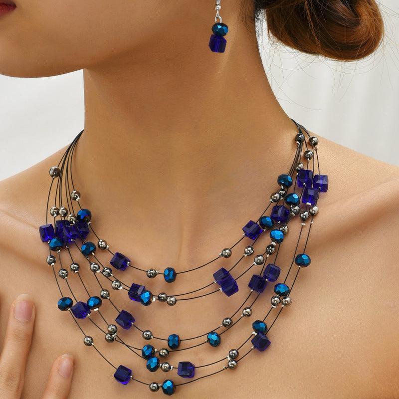 Indian Ethnic Jewelry Set – Vintage Gemstone Beads Necklace & Earrings (2-Piece Suit)