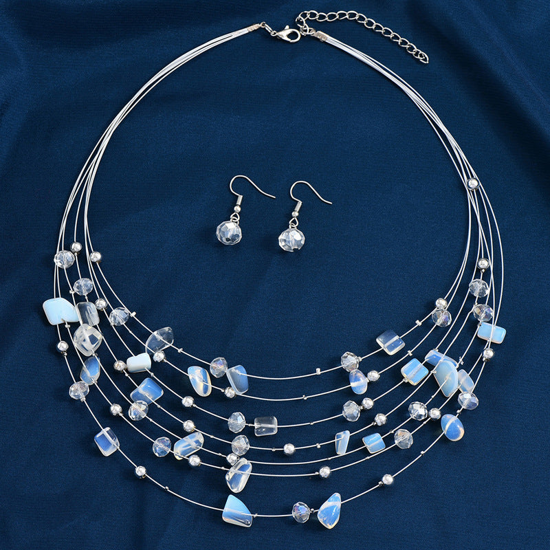 Indian Ethnic Jewelry Set – Vintage Gemstone Beads Necklace & Earrings (2-Piece Suit)