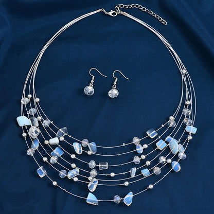 Indian Ethnic Jewelry Set – Vintage Gemstone Beads Necklace & Earrings (2-Piece Suit)